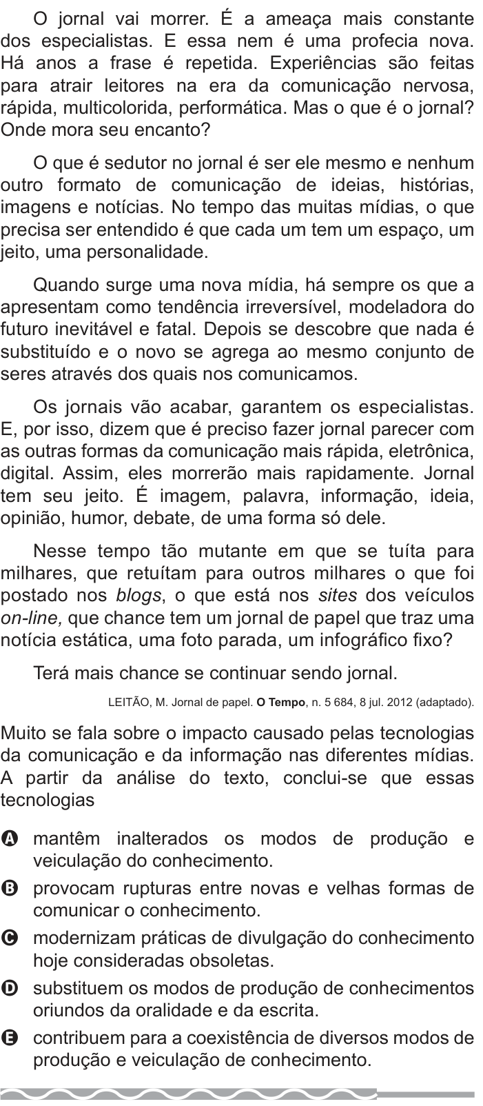 Questão 16 no caderno Azul do ENEM PPL 2017