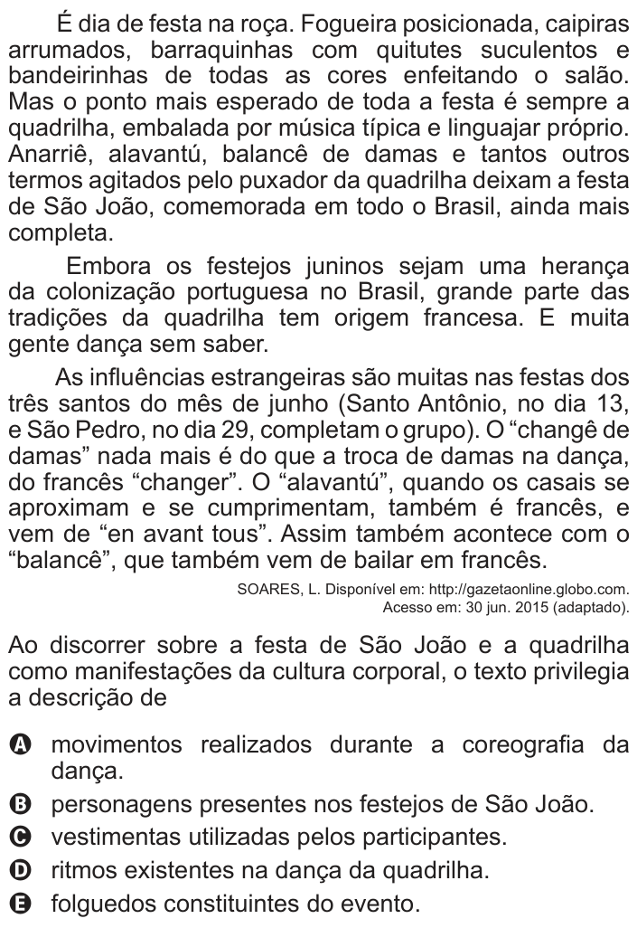 Questão 19 no caderno Azul do ENEM PPL 2017