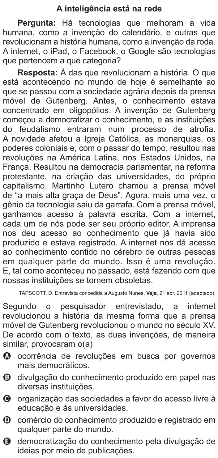 Questão 35 no caderno Azul do ENEM PPL 2017
