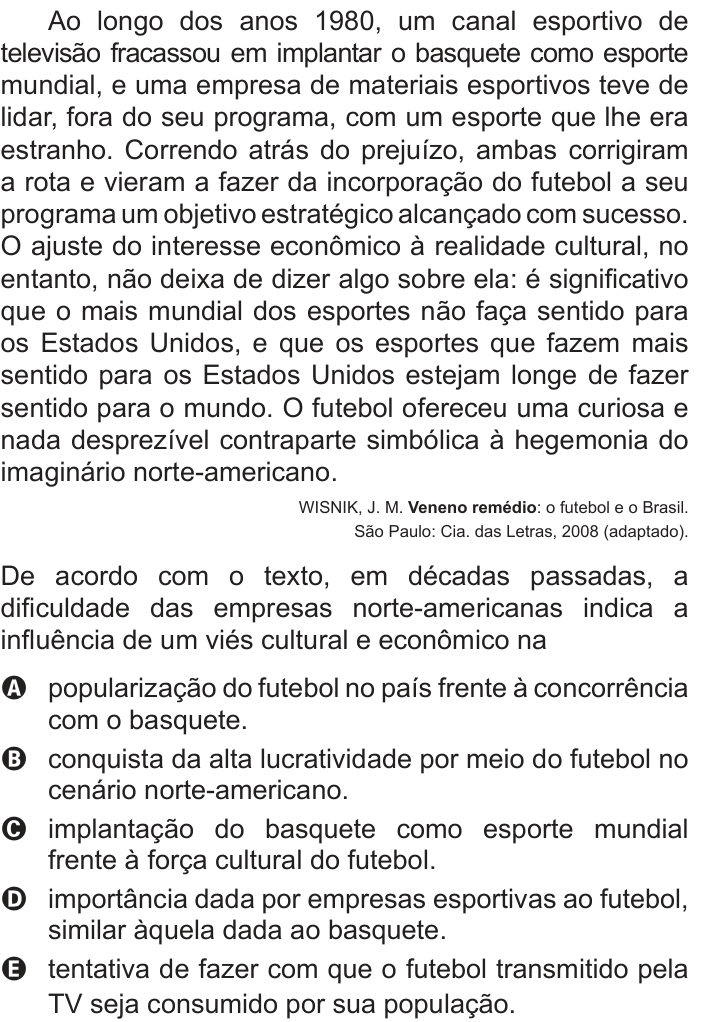 Questão 40 no caderno Azul do ENEM PPL 2017