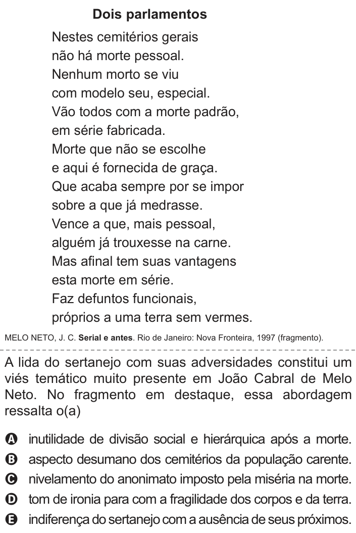 Questão 44 no caderno Azul do ENEM PPL 2017