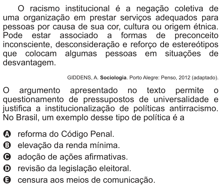 Questão 56 no caderno Azul do ENEM PPL 2017