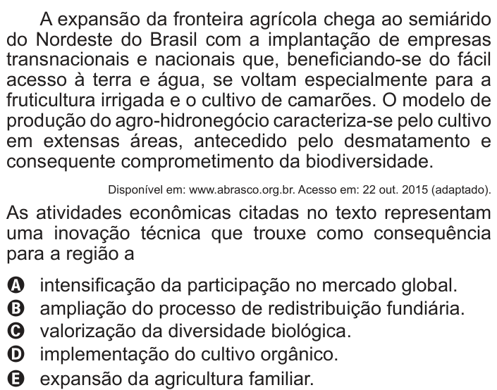 Questão 57 no caderno Azul do ENEM PPL 2017