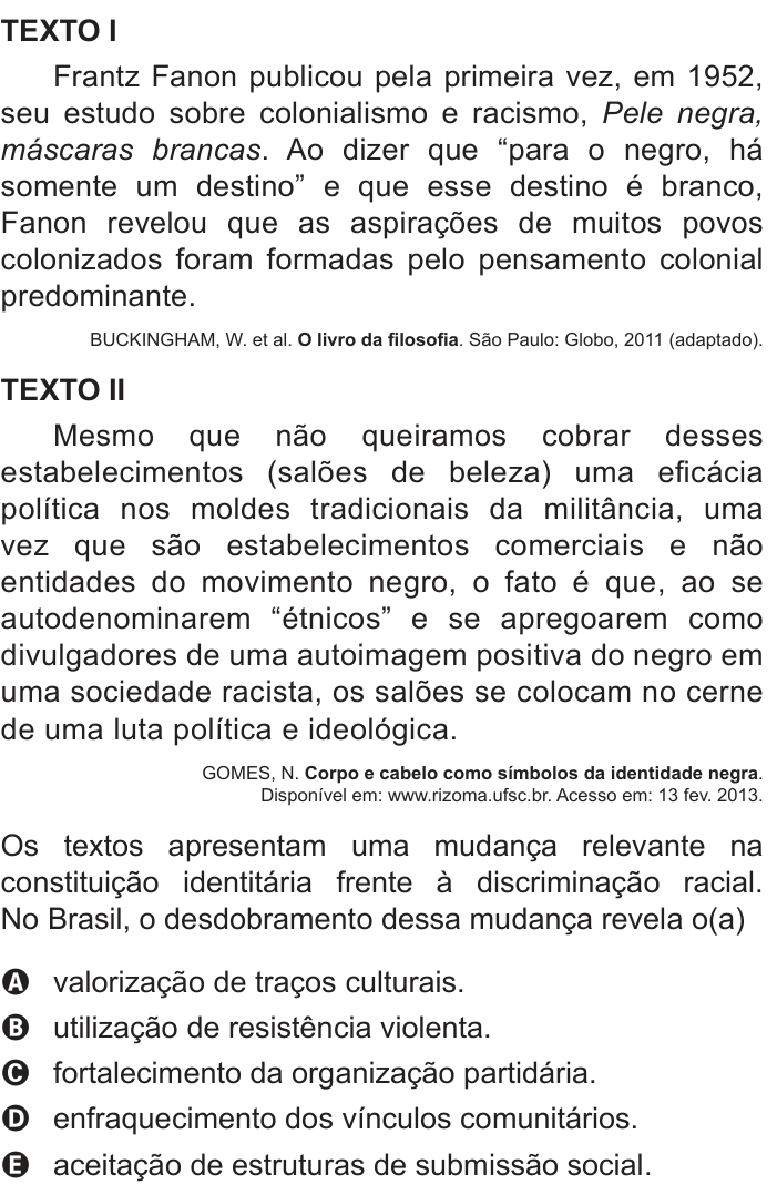 Questão 58 no caderno Azul do ENEM PPL 2017
