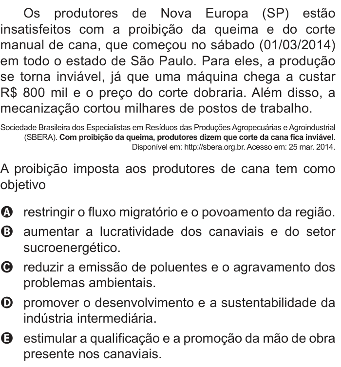 Questão 76 no caderno Azul do ENEM PPL 2017