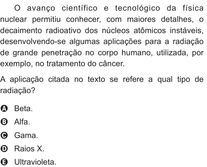 Questão 126 no caderno Azul do ENEM PPL 2017