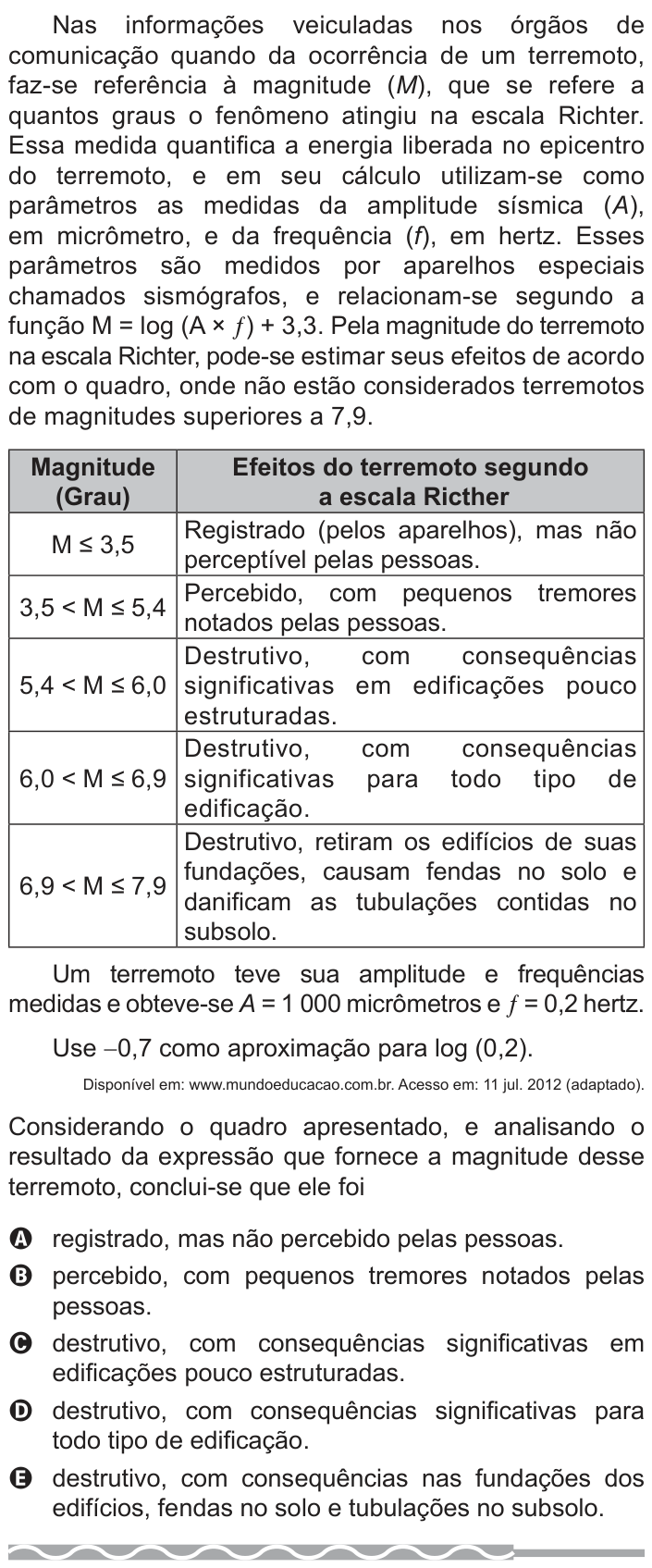 Questão 138 no caderno Azul do ENEM PPL 2017