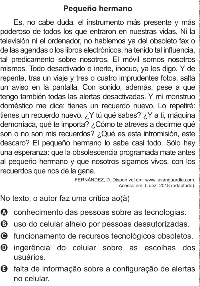 Questão 2 no caderno Azul do ENEM 2022