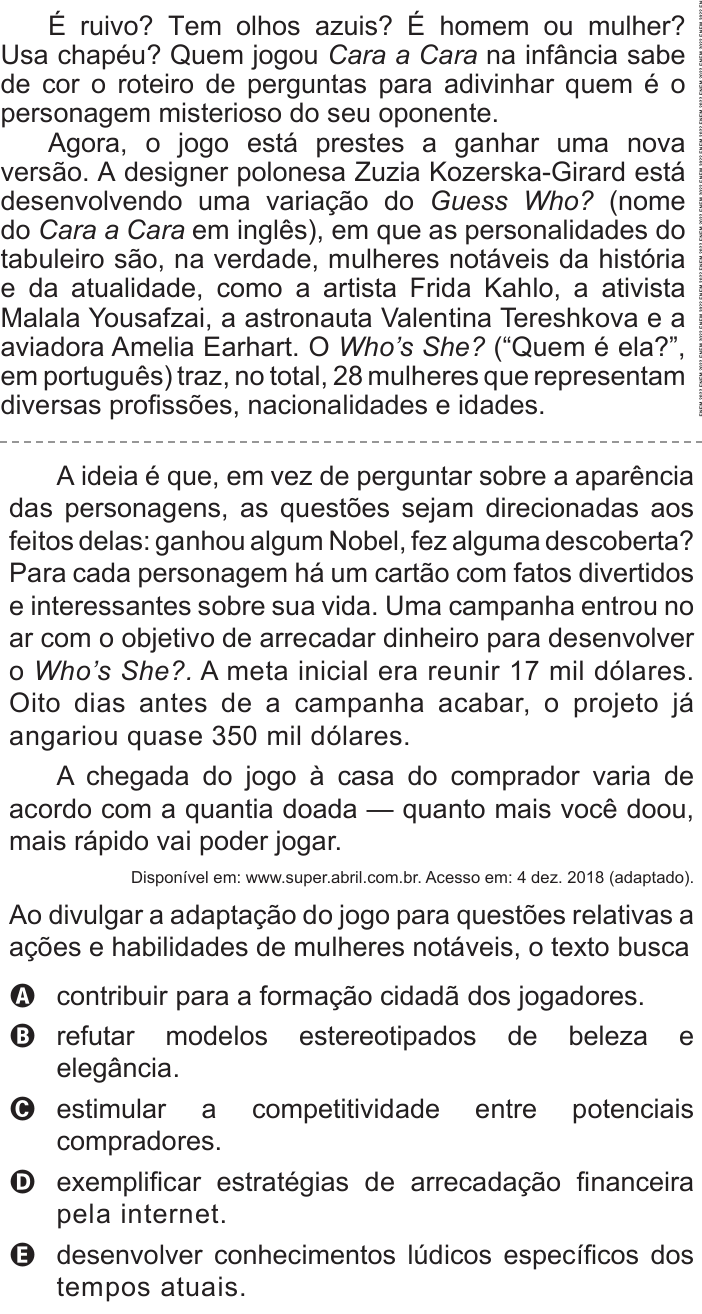 Questão 8 no caderno Azul do ENEM 2022