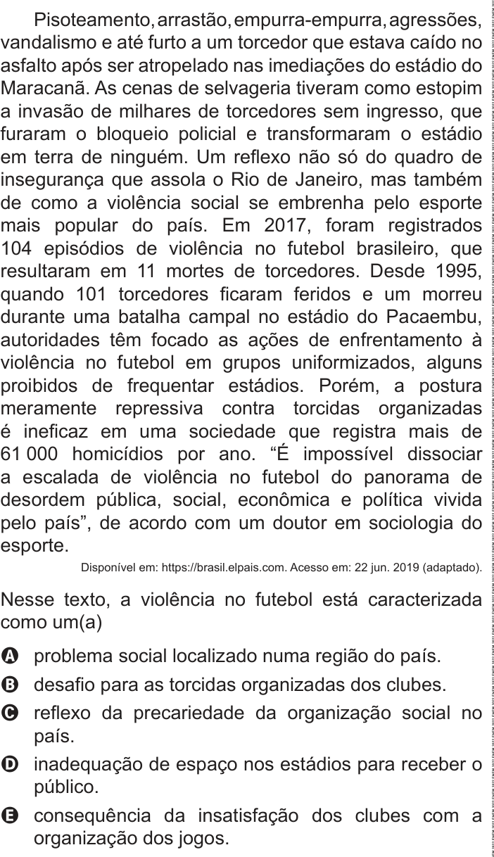 Questão 19 no caderno Azul do ENEM 2022