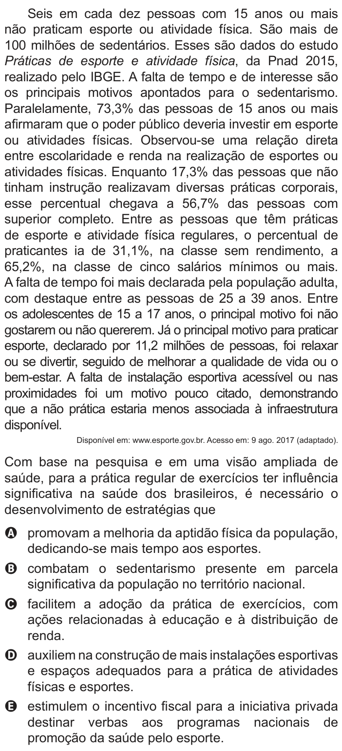 Questão 20 no caderno Azul do ENEM 2022