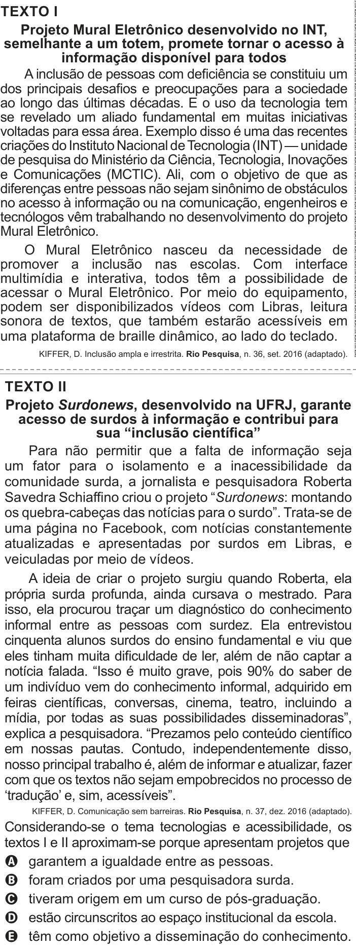 Questão 22 no caderno Azul do ENEM 2022