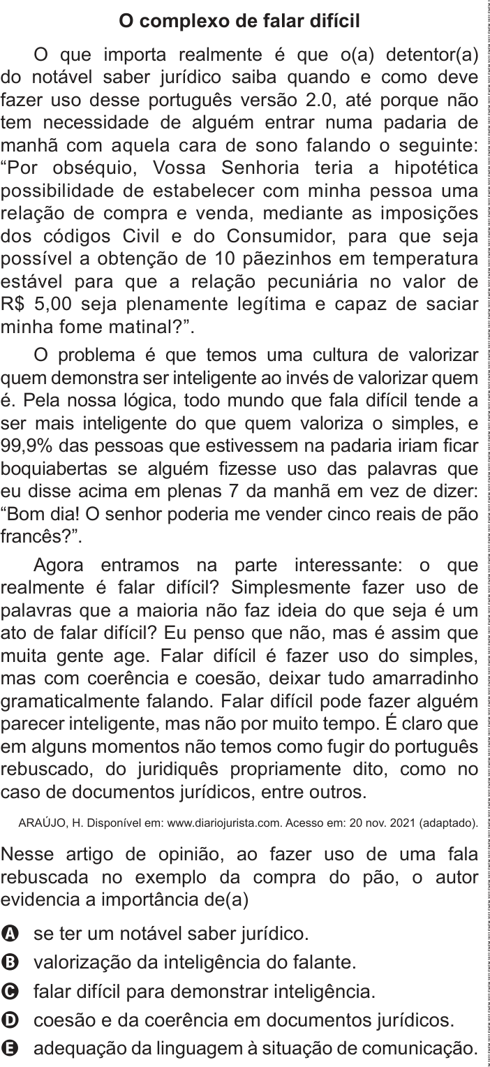 Questão 24 no caderno Azul do ENEM 2022