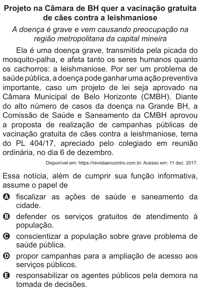 Questão 36 no caderno Azul do ENEM 2022