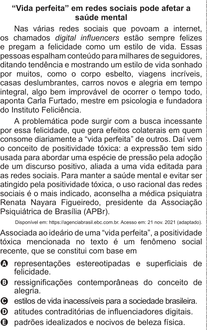 Questão 37 no caderno Azul do ENEM 2022