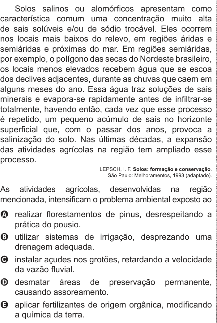Questão 55 no caderno Azul do ENEM 2022