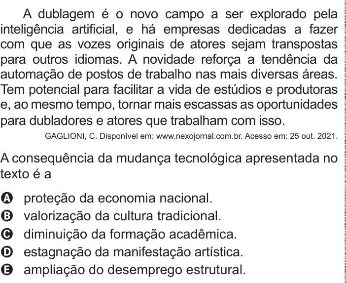 Questão 61 no caderno Azul do ENEM 2022