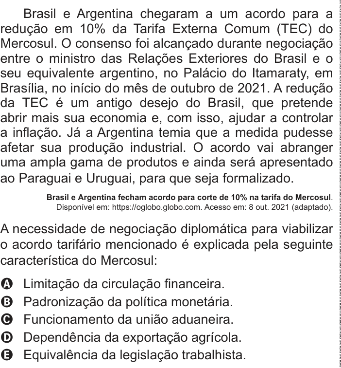 Questão 62 no caderno Azul do ENEM 2022