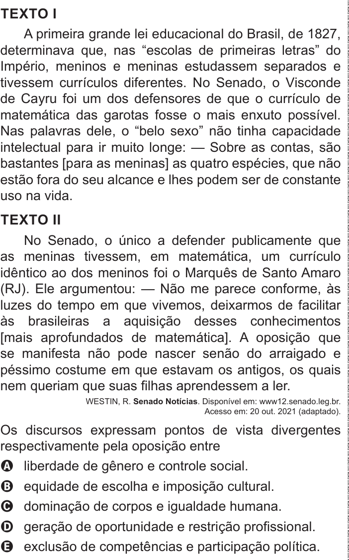Questão 66 no caderno Azul do ENEM 2022
