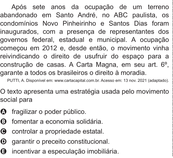 Questão 67 no caderno Azul do ENEM 2022