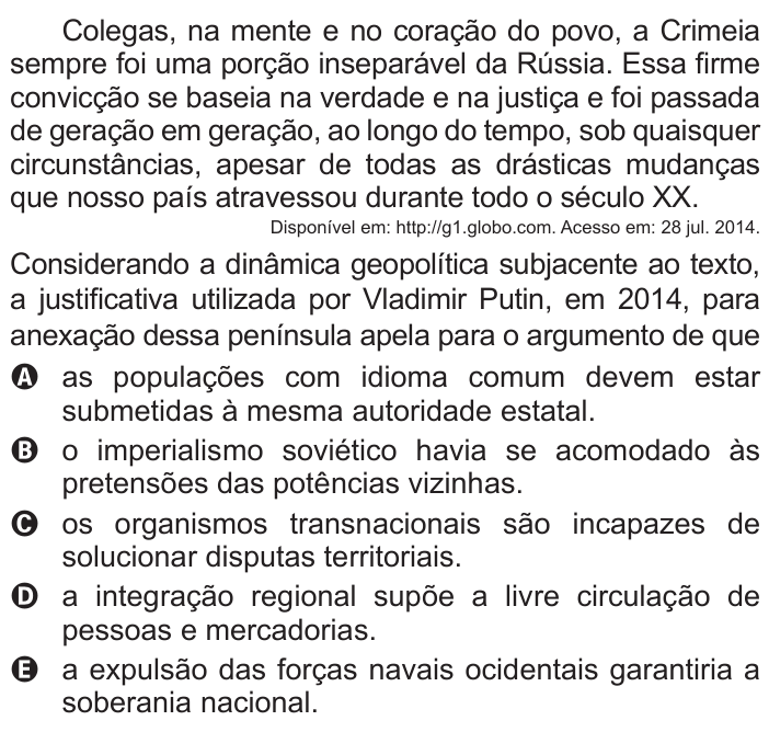 Questão 69 no caderno Azul do ENEM 2022