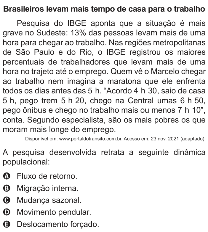 Questão 72 no caderno Azul do ENEM 2022