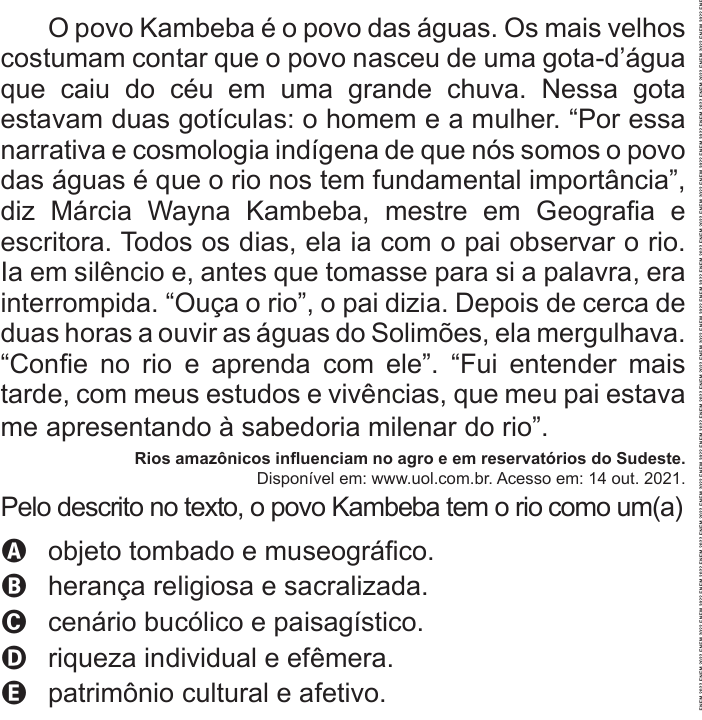 Questão 75 no caderno Azul do ENEM 2022