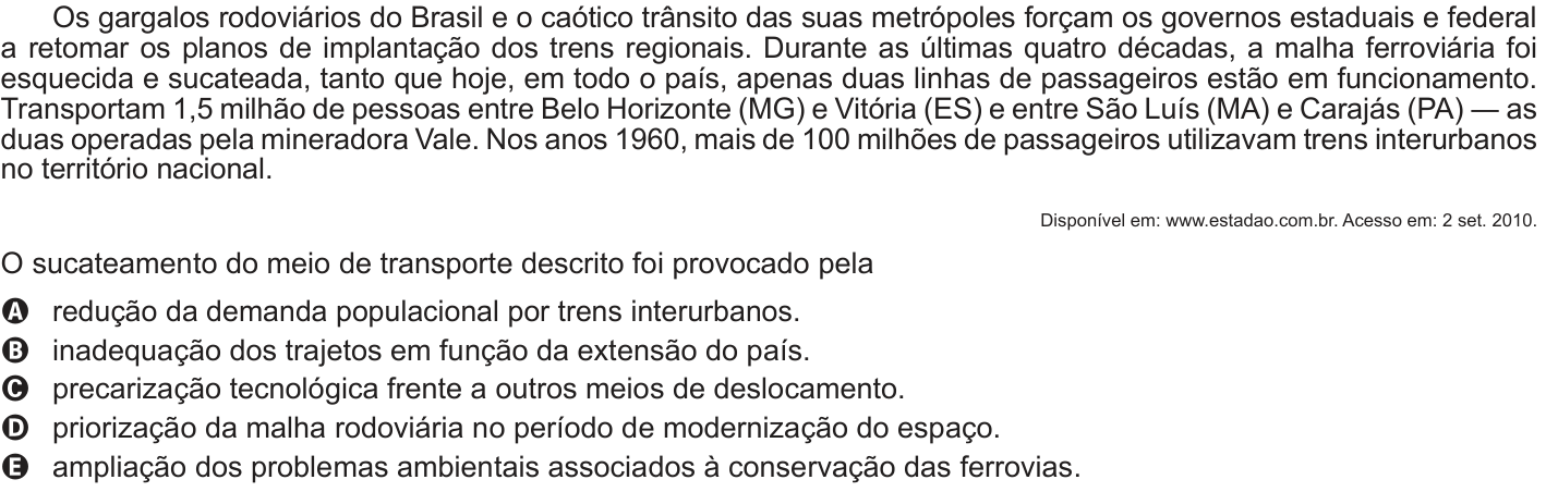 Questão 1 no caderno Branco do ENEM PPL 2016