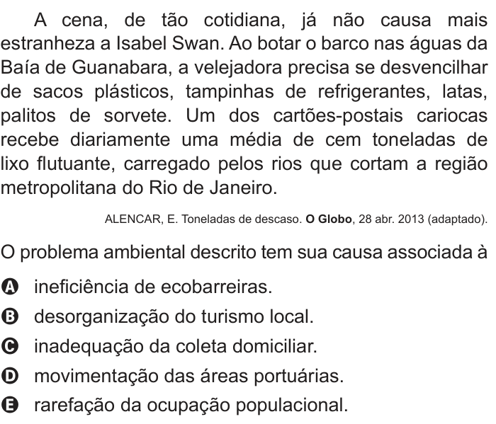 Questão 3 no caderno Branco do ENEM PPL 2016