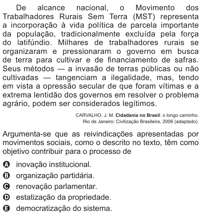 Questão 5 no caderno Branco do ENEM PPL 2016