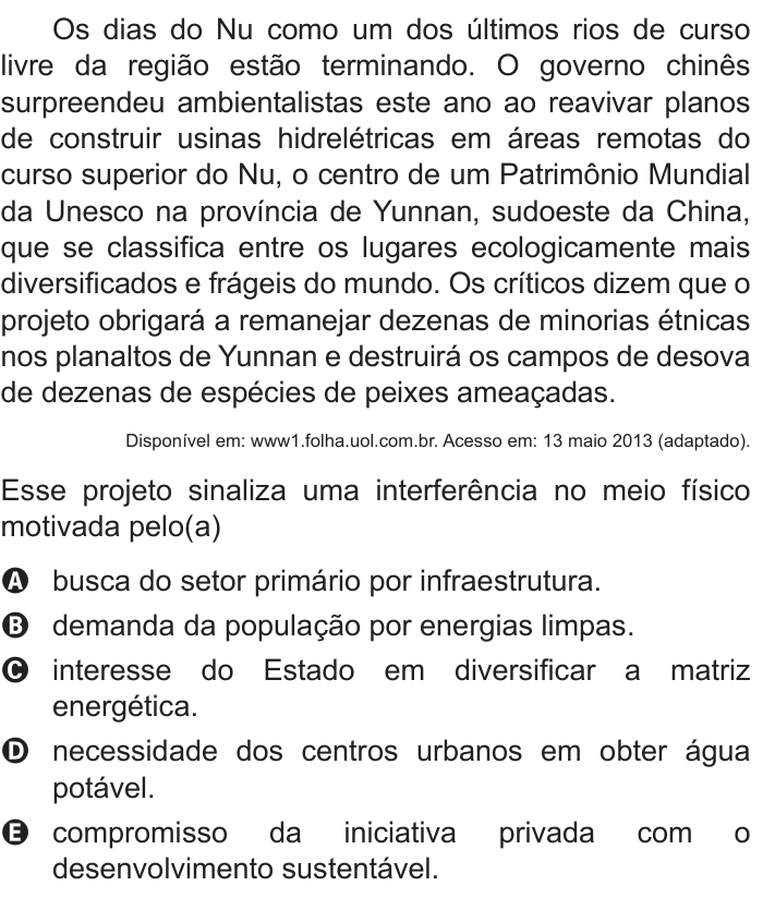 Questão 11 no caderno Branco do ENEM PPL 2016