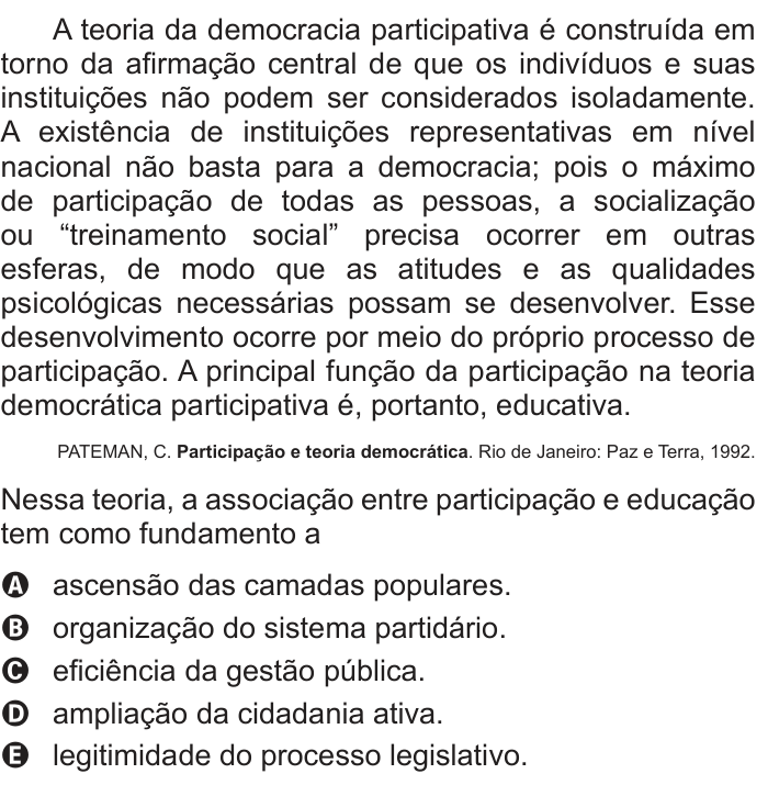 Questão 43 no caderno Branco do ENEM PPL 2016