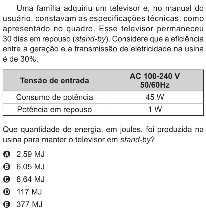 Questão 55 no caderno Branco do ENEM PPL 2016