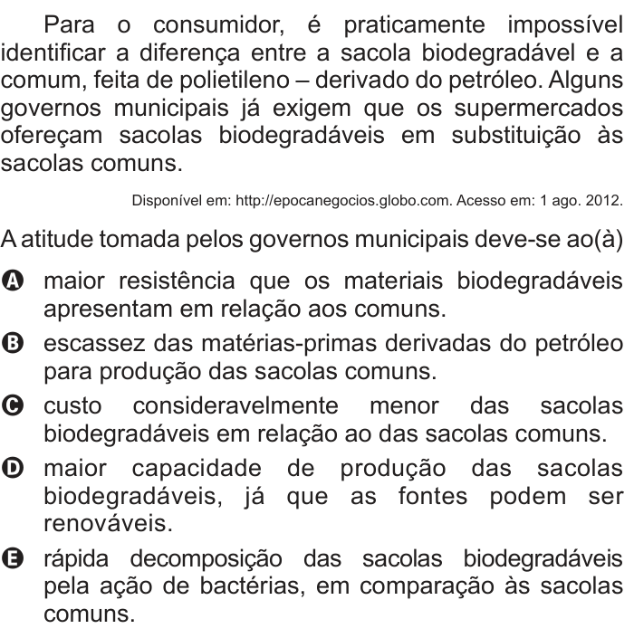 Questão 86 no caderno Branco do ENEM PPL 2016