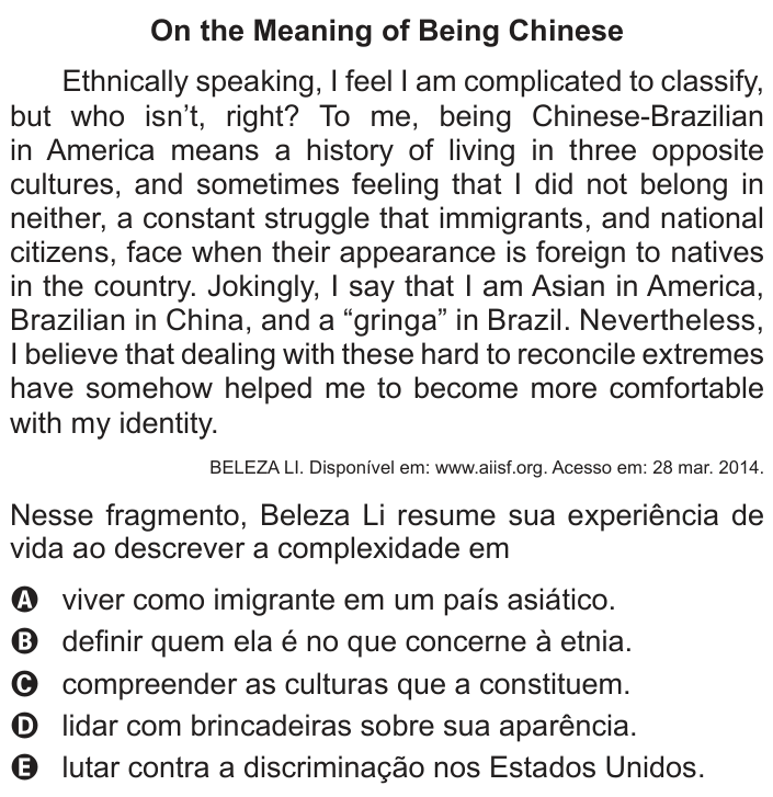 Questão 93 no caderno Cinza do ENEM PPL 2016