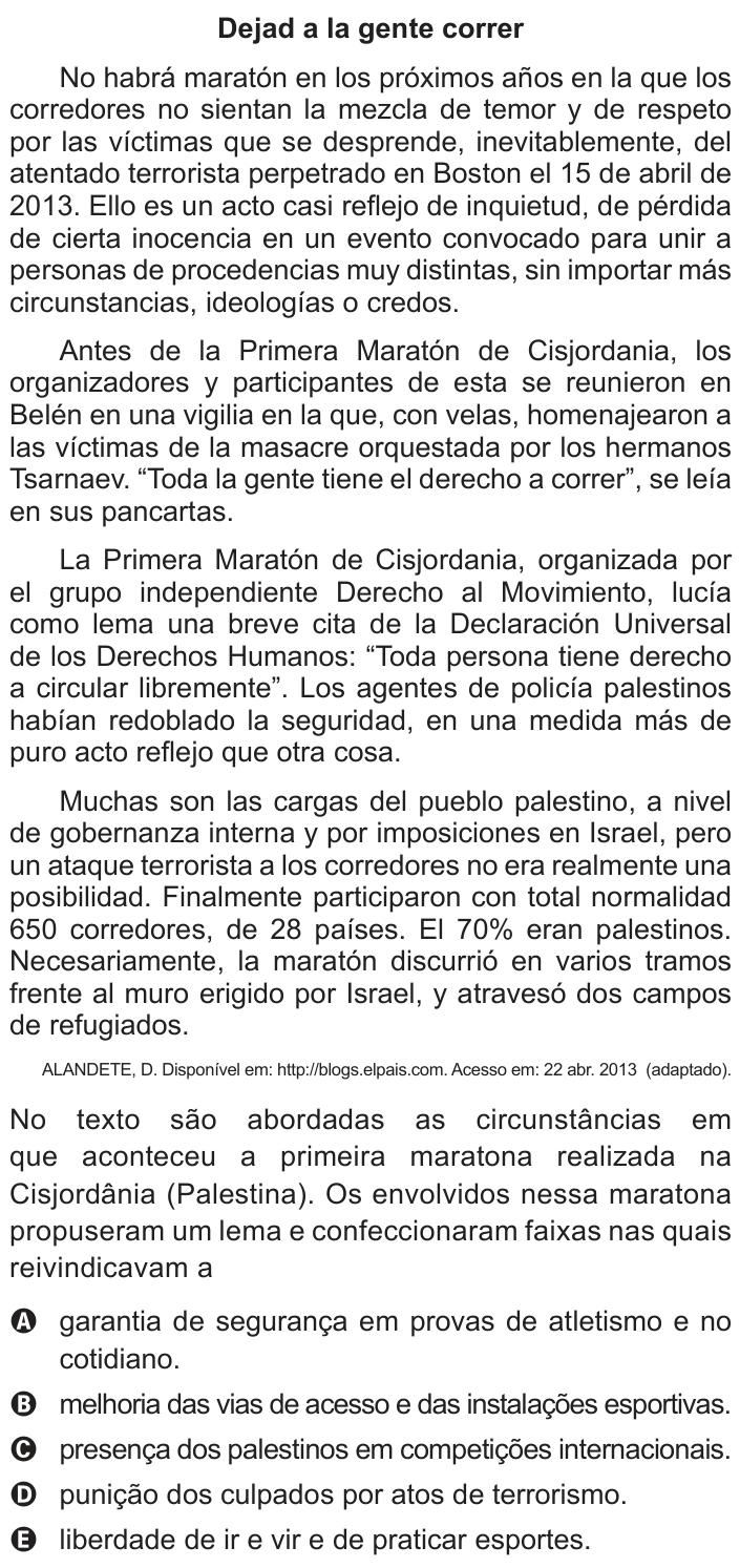 Questão 91 no caderno Cinza do ENEM PPL 2016