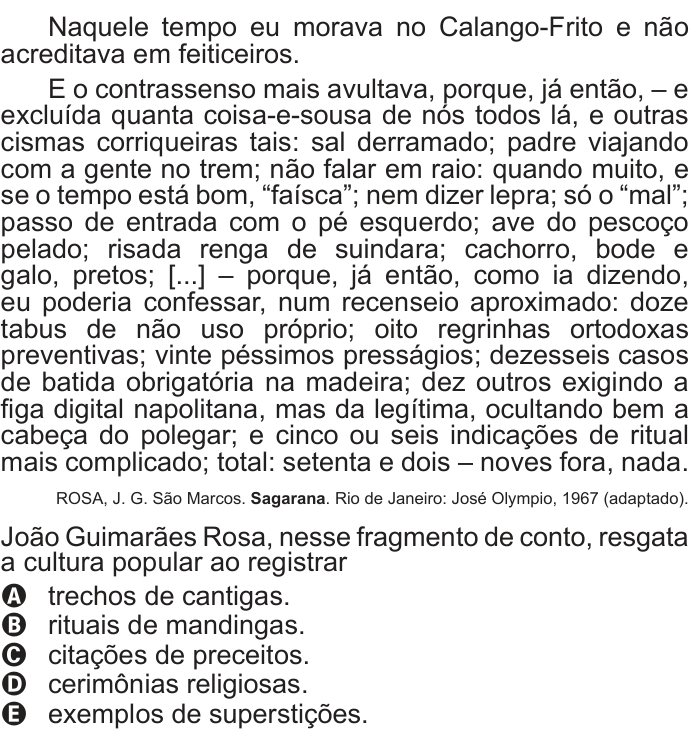 Questão 96 no caderno Cinza do ENEM PPL 2016