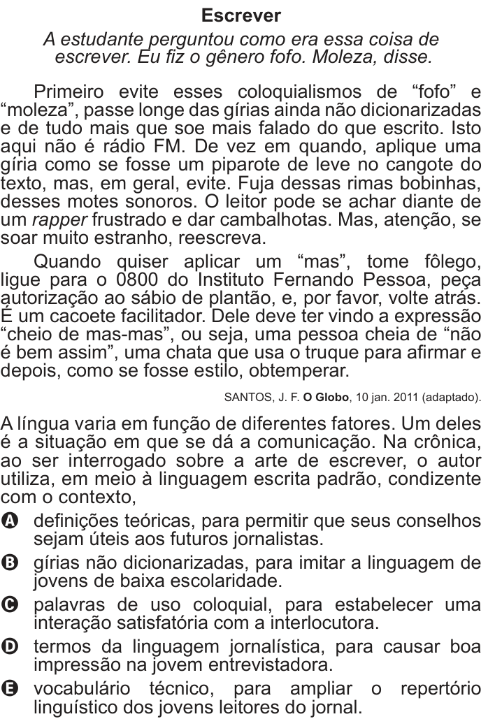 Questão 97 no caderno Cinza do ENEM PPL 2016