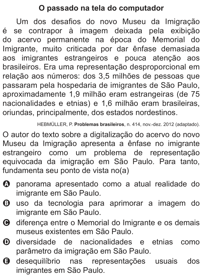 Questão 98 no caderno Cinza do ENEM PPL 2016