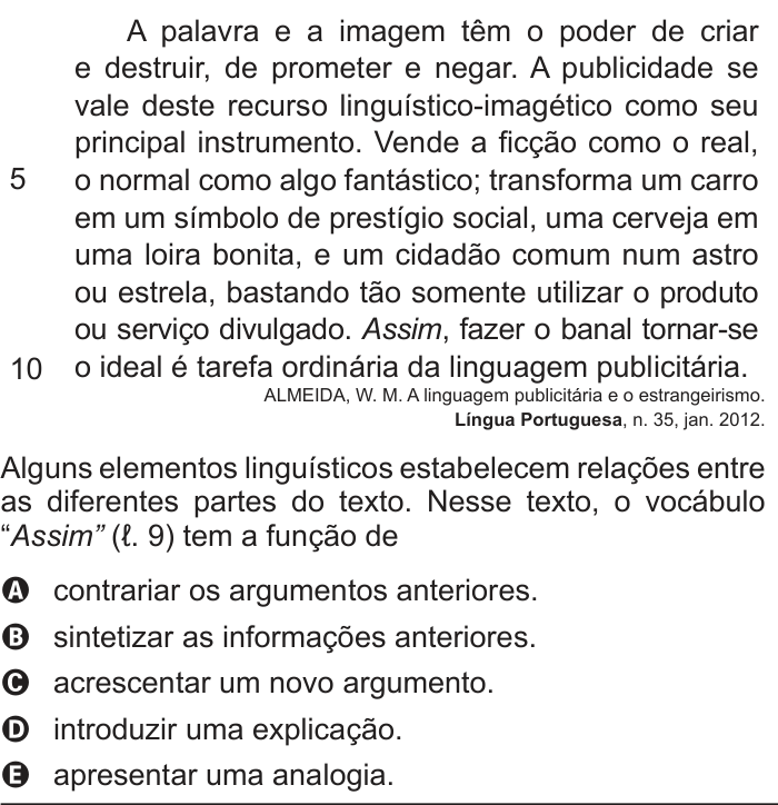 Questão 101 no caderno Cinza do ENEM PPL 2016
