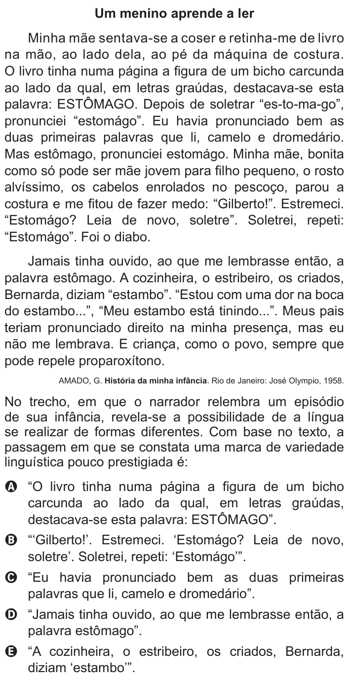 Questão 102 no caderno Cinza do ENEM PPL 2016
