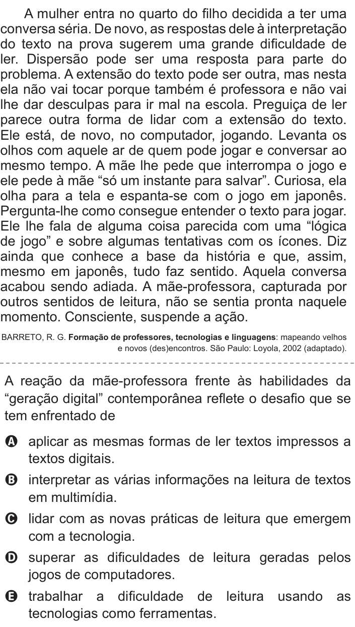 Questão 106 no caderno Cinza do ENEM PPL 2016
