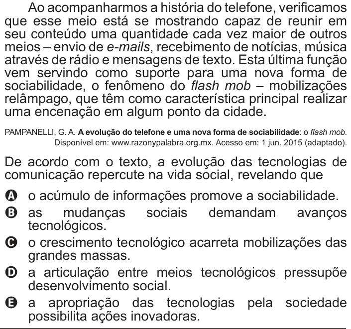 Questão 110 no caderno Cinza do ENEM PPL 2016