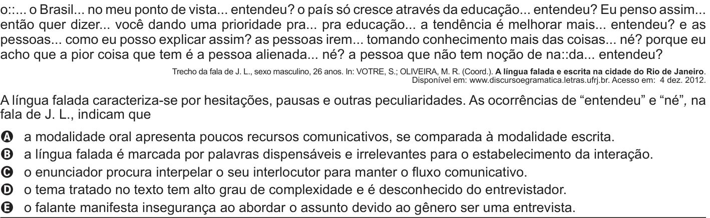 Questão 112 no caderno Cinza do ENEM PPL 2016