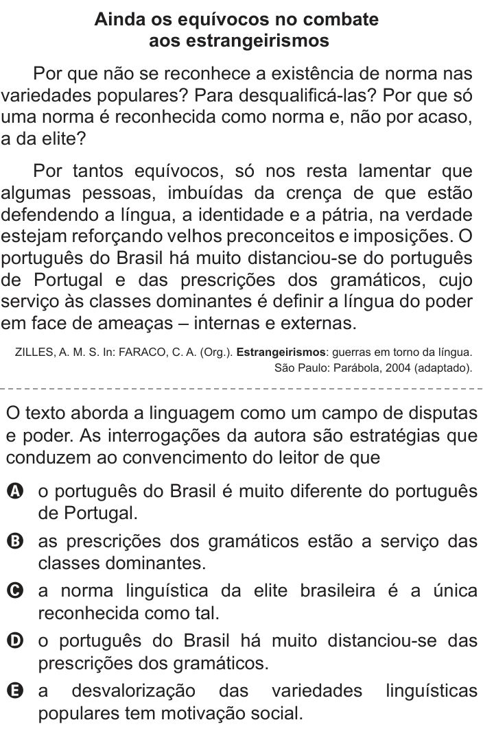 Questão 114 no caderno Cinza do ENEM PPL 2016