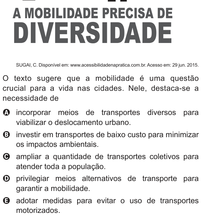 Questão 118 no caderno Cinza do ENEM PPL 2016