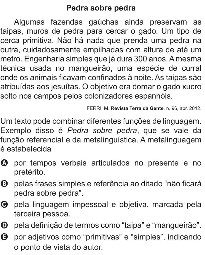 Questão 119 no caderno Cinza do ENEM PPL 2016
