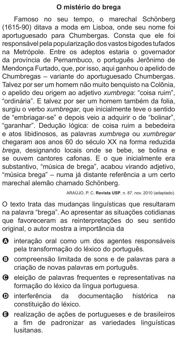 Questão 121 no caderno Cinza do ENEM PPL 2016
