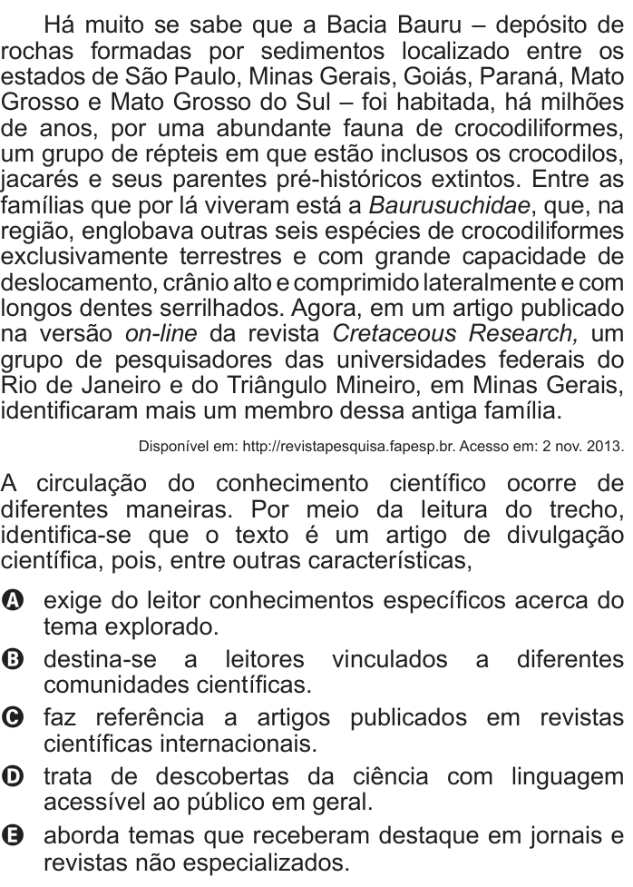 Questão 133 no caderno Cinza do ENEM PPL 2016