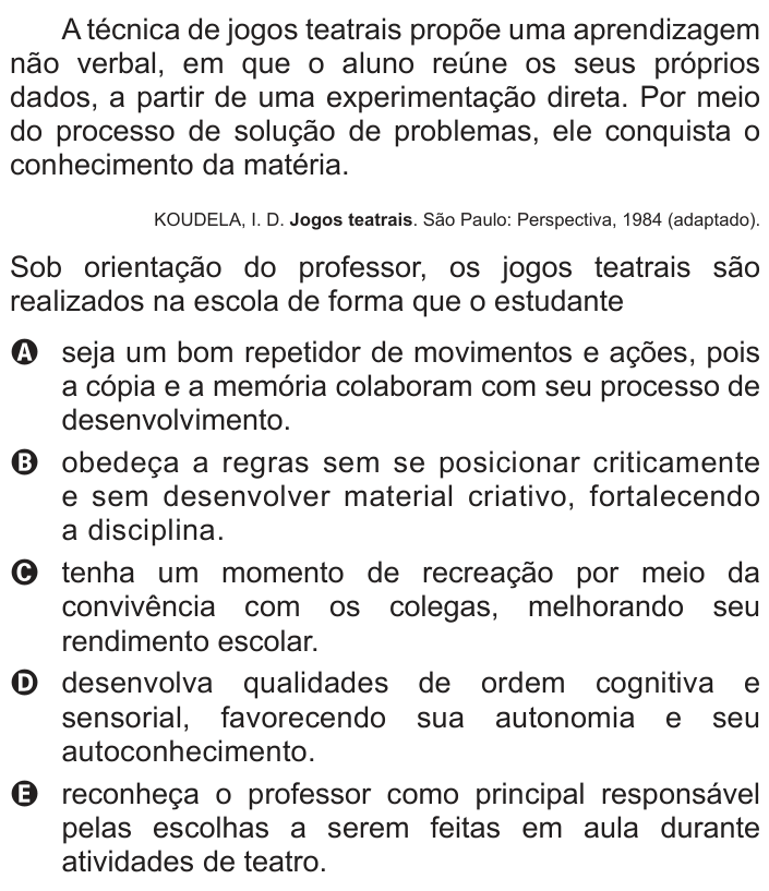 Questão 134 no caderno Cinza do ENEM PPL 2016